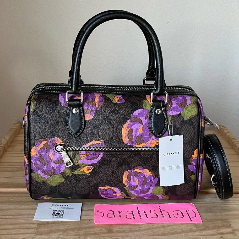✅Coach Rowan Satchel In Signature Rose Print - Picture 2 of 12